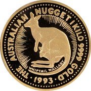 Australia 3000 Dollars Whiptail Wallaby 1993 Proof KM# 240 THE AUSTRALIAN NUGGET 1 KILO 9999 GOLD 1993 WHIPTAIL WALLABY coin reverse Australia 3000 Dollars Whiptail Wallaby 1993 Proof KM# 240 THE AUSTRALIAN NUGGET 1 KILO 9999 GOLD 1993 WHIPTAIL WALLABY coin reverse