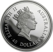 Australia 40 Dollars The Australian Emu 1995 KM# 313 ELIZABETH II AUSTRALIA 40 DOLLARS RDM coin obverse Australia 40 Dollars The Australian Emu 1995 KM# 313 ELIZABETH II AUSTRALIA 40 DOLLARS RDM coin obverse