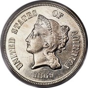 USA 5 Cents Pattern 1869 KM# Pn673 UNITED STATES OF AMERICA *YEAR* coin obverse USA 5 Cents Pattern 1869 KM# Pn673 UNITED STATES OF AMERICA *YEAR* coin obverse