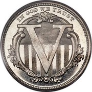USA 5 Cents Pattern 1869 KM# Pn673 IN GOD WE TRUST V coin reverse USA 5 Cents Pattern 1869 KM# Pn673 IN GOD WE TRUST V coin reverse