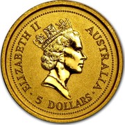 Australia 5 Dollars Australia Nugget - Two kangaroos 1996 KM# 272 ELIZABETH II AUSTRALIA 5 DOLLARS coin obverse Australia 5 Dollars Australia Nugget - Two kangaroos 1996 KM# 272 ELIZABETH II AUSTRALIA 5 DOLLARS coin obverse