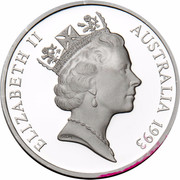 Australia 5 Dollars Australian Explorers - W.Lawson - G.Blaxland - W.C.Wentworth 1993 KM# 217 ELIZABETH II AUSTRALIA 1993 RDM coin obverse