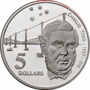 Australia 5 Dollars Colonial Australia - Charles Todd 1995 KM# 307 CHARLES TODD 1827 - 1910 5 DOLLARS WP coin reverse Australia 5 Dollars Colonial Australia - Charles Todd 1995 KM# 307 CHARLES TODD 1827 - 1910 5 DOLLARS WP coin reverse