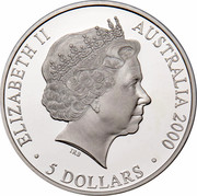 Australia 5 Dollars Emus 2000 (1999) KM# 438 ELIZABETH II AUSTRALIA 2000 5 DOLLARS IRB coin obverse Australia 5 Dollars Emus 2000 (1999) KM# 438 ELIZABETH II AUSTRALIA 2000 5 DOLLARS IRB coin obverse