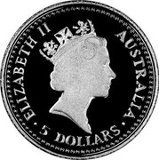 Australia 5 Dollars Koala 1992 KM# 191 ELIZABETH II AUSTRALIA 5 DOLLARS coin obverse Australia 5 Dollars Koala 1992 KM# 191 ELIZABETH II AUSTRALIA 5 DOLLARS coin obverse