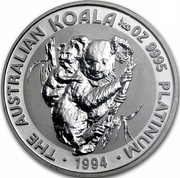 Australia 5 Dollars Koala 1994 KM# 249 THE AUSTRALIAN KOALA 1/20OZ 9995 PLATINUM 1994 coin reverse Australia 5 Dollars Koala 1994 KM# 249 THE AUSTRALIAN KOALA 1/20OZ 9995 PLATINUM 1994 coin reverse