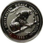 Australia 5 Dollars Koala 1996 KM# 283 THE AUSTRALIAN KOALA 1/20 OZ 9995 PLATINUM 1996 coin reverse Australia 5 Dollars Koala 1996 KM# 283 THE AUSTRALIAN KOALA 1/20 OZ 9995 PLATINUM 1996 coin reverse