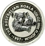 Australia 5 Dollars Koala 1997 KM# 344 THE AUSTRALIAN KOALA 1/20 OZ 9995 PLATINUM • 1997 • coin reverse Australia 5 Dollars Koala 1997 KM# 344 THE AUSTRALIAN KOALA 1/20 OZ 9995 PLATINUM • 1997 • coin reverse