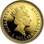 Australia 5 Dollars Nail-tailed Wallaby 1992(ae) Proof KM# 389 ELIZABETH II AUSTRALIA 5 DOLLARS coin obverse Australia 5 Dollars Nail-tailed Wallaby 1992(ae) Proof KM# 389 ELIZABETH II AUSTRALIA 5 DOLLARS coin obverse