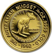 Australia 5 Dollars Nail-tailed Wallaby 1992(ae) Proof KM# 389 THE AUSTRALIAN NUGGET 1/20 OZ. 9999 GOLD DATE coin reverse Australia 5 Dollars Nail-tailed Wallaby 1992(ae) Proof KM# 389 THE AUSTRALIAN NUGGET 1/20 OZ. 9999 GOLD DATE coin reverse