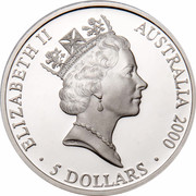 Australia 5 Dollars Olympic Sharks 2000 KM# 372 ELIZABETH II AUSTRALIA 2000 5 DOLLARS RDM coin obverse Australia 5 Dollars Olympic Sharks 2000 KM# 372 ELIZABETH II AUSTRALIA 2000 5 DOLLARS RDM coin obverse