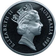 Australia 5 Dollars Parliament House 1988 KM# 102a ELIZABETH II AUSTRALIA 1988 RDM coin obverse Australia 5 Dollars Parliament House 1988 KM# 102a ELIZABETH II AUSTRALIA 1988 RDM coin obverse