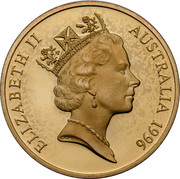 Australia 5 Dollars Sir Donald Bradman 1996 KM# 312 ELIZABETH II AUSTRALIA 1996 RDM coin obverse Australia 5 Dollars Sir Donald Bradman 1996 KM# 312 ELIZABETH II AUSTRALIA 1996 RDM coin obverse