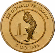 Australia 5 Dollars Sir Donald Bradman 1996 KM# 312 SIR DONALD BRADMAN 5 DOLLARS coin reverse Australia 5 Dollars Sir Donald Bradman 1996 KM# 312 SIR DONALD BRADMAN 5 DOLLARS coin reverse