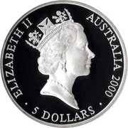Australia 5 Dollars Sydney Olympics 2000 KM# 381 ELIZABETH II AUSTRALIA 2000 5 DOLLARS RDM coin obverse Australia 5 Dollars Sydney Olympics 2000 KM# 381 ELIZABETH II AUSTRALIA 2000 5 DOLLARS RDM coin obverse