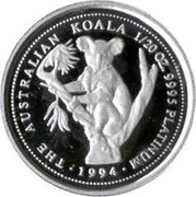 Australia 5 Dollars The Australian Koala 1994 KM# 278 THE AUSTRALIAN KOALA 1/20 OZ. 9995 PLATINUM 1994 P coin reverse Australia 5 Dollars The Australian Koala 1994 KM# 278 THE AUSTRALIAN KOALA 1/20 OZ. 9995 PLATINUM 1994 P coin reverse
