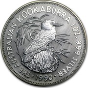 Australia 5 Dollars The Australian Kookaburra 1990 KM# 189 THE AUSTRALIAN KOOKABURRA 1 OZ. 999 SILVER 1990 coin reverse Australia 5 Dollars The Australian Kookaburra 1990 KM# 189 THE AUSTRALIAN KOOKABURRA 1 OZ. 999 SILVER 1990 coin reverse