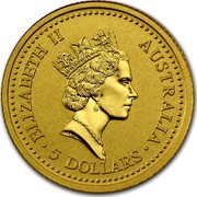 Australia 5 Dollars The Australian Nugget 1990 KM# 117 ELIZABETH II AUSTRALIA 5 DOLLARS RDM coin obverse Australia 5 Dollars The Australian Nugget 1990 KM# 117 ELIZABETH II AUSTRALIA 5 DOLLARS RDM coin obverse