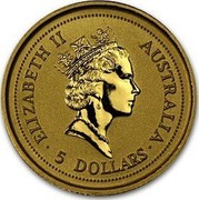 Australia 5 Dollars The Australian Nugget 1995 KM# 241 ELIZABETH II AUSTRALIA 5 DOLLARS RDM coin obverse Australia 5 Dollars The Australian Nugget 1995 KM# 241 ELIZABETH II AUSTRALIA 5 DOLLARS RDM coin obverse