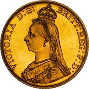 Australia 5 Pounds Victoria Golden Jubilee 1887 KM# 11 VICTORIA D:G: BRITT: REG: F:D: J.E.B. coin obverse Australia 5 Pounds Victoria Golden Jubilee 1887 KM# 11 VICTORIA D:G: BRITT: REG: F:D: J.E.B. coin obverse