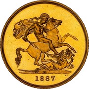 Australia 5 Pounds Victoria Golden Jubilee 1887 KM# 11 S B.P. 1887 coin reverse Australia 5 Pounds Victoria Golden Jubilee 1887 KM# 11 S B.P. 1887 coin reverse