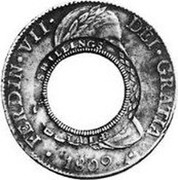 Australia Five Shillings Holey Dollar 1813 KM# 2.10 HISPAN ET IND REX 8R T H NEW SOUTH WALES 1813 coin obverse Australia Five Shillings Holey Dollar 1813 KM# 2.10 HISPAN ET IND REX 8R T H NEW SOUTH WALES 1813 coin obverse