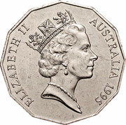 Australia 50 Cents (Edward Weary Dunlop) KM# 294 ELIZABETH II AUSTRALIA 1995 RDM coin obverse Australia 50 Cents (Edward Weary Dunlop) KM# 294 ELIZABETH II AUSTRALIA 1995 RDM coin obverse