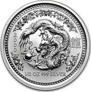 Australia 50 Cents Lunar Dragon 2000 KM# 522 2000 1/2 OZ 999 SILVER coin reverse Australia 50 Cents Lunar Dragon 2000 KM# 522 2000 1/2 OZ 999 SILVER coin reverse