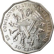 Australia 50 Cents XII Commonwealth Games in Brisbane 1982 Proof KM# 74 XII COMMONWEALTH GAMES BRISBANE 50 CENTS coin reverse Australia 50 Cents XII Commonwealth Games in Brisbane 1982 Proof KM# 74 XII COMMONWEALTH GAMES BRISBANE 50 CENTS coin reverse