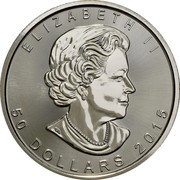 Canada 50 Dollars Maple Leaf 2015 ELIZABETH II 50 DOLLARS coin obverse Canada 50 Dollars Maple Leaf 2015 ELIZABETH II 50 DOLLARS coin obverse