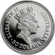 Australia 50 Dollars The Australian Koala 1988 KM# 110 ELIZABETH II AUSTRALIA 50 DOLLARS RDM coin obverse Australia 50 Dollars The Australian Koala 1988 KM# 110 ELIZABETH II AUSTRALIA 50 DOLLARS RDM coin obverse