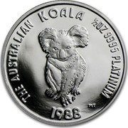 Australia 50 Dollars The Australian Koala 1988 KM# 110 THE AUSTRALIAN KOALA 1/2 OZ 9995 PLATINUM 1988 P MT coin reverse Australia 50 Dollars The Australian Koala 1988 KM# 110 THE AUSTRALIAN KOALA 1/2 OZ 9995 PLATINUM 1988 P MT coin reverse