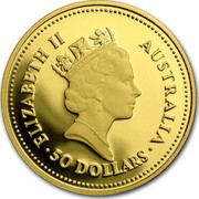 Australia 50 Dollars The Australian Nugget 1986 KM# 91 ELIZABETH II AUSTRALIA 50 DOLLARS RDM coin obverse Australia 50 Dollars The Australian Nugget 1986 KM# 91 ELIZABETH II AUSTRALIA 50 DOLLARS RDM coin obverse