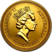 Australia 50 Dollars (The Australian Nugget) KM# 168 ELIZABETH II AUSTRALIA 50 DOLLARS RDM coin obverse Australia 50 Dollars (The Australian Nugget) KM# 168 ELIZABETH II AUSTRALIA 50 DOLLARS RDM coin obverse
