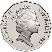 Australia Fifty Cents (1788 - 1988 Bicentenary of Australia) KM# 99a ELIZABETH II AUSTRALIA 1989 RDM coin obverse Australia Fifty Cents (1788 - 1988 Bicentenary of Australia) KM# 99a ELIZABETH II AUSTRALIA 1989 RDM coin obverse