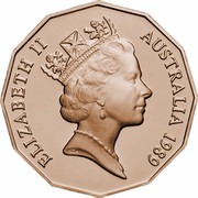 Australia Fifty Cents (Australian Bicentennial) KM# 99 ELIZABETH II AUSTRALIA 1989 RDM coin obverse Australia Fifty Cents (Australian Bicentennial) KM# 99 ELIZABETH II AUSTRALIA 1989 RDM coin obverse
