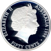 Australia Fifty Cents Masterpiece - 1937 Crown 1998 Proof KM# 411 ELIZABETH II AUSTRALIA 1998 IRB FIFTY CENTS coin obverse Australia Fifty Cents Masterpiece - 1937 Crown 1998 Proof KM# 411 ELIZABETH II AUSTRALIA 1998 IRB FIFTY CENTS coin obverse