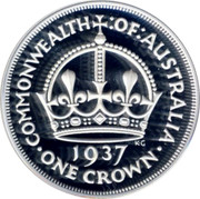 Australia Fifty Cents Masterpiece - 1937 Crown 1998 Proof KM# 411 COMMONWEALTH:OF:AUSTRALIA KG 1937 ∙ ONE CROWN ∙ coin reverse Australia Fifty Cents Masterpiece - 1937 Crown 1998 Proof KM# 411 COMMONWEALTH:OF:AUSTRALIA KG 1937 ∙ ONE CROWN ∙ coin reverse