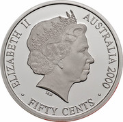 Australia Fifty Cents Masterpieces in Silver - Twentieth Century Monarchs 2000 KM# 499 ELIZABETH II AUSTRALIA 2000 FIFTY CENTS IRB coin obverse Australia Fifty Cents Masterpieces in Silver - Twentieth Century Monarchs 2000 KM# 499 ELIZABETH II AUSTRALIA 2000 FIFTY CENTS IRB coin obverse