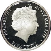 Australia Five Cents Masterpieces in Silver 1999 KM# 481 ELIZABETH II AUSTRALIA 1999 FIVE CENTS IRB coin obverse Australia Five Cents Masterpieces in Silver 1999 KM# 481 ELIZABETH II AUSTRALIA 1999 FIVE CENTS IRB coin obverse