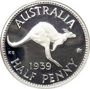 Australia Five Cents Masterpieces in Silver 1999 KM# 481 AUSTRALIA KG 1939 HALF PENNY coin reverse Australia Five Cents Masterpieces in Silver 1999 KM# 481 AUSTRALIA KG 1939 HALF PENNY coin reverse