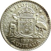 Australia Florin George VI 1938 KM# 40 FLORIN K∙G 1939 AUSTRALIA coin reverse Australia Florin George VI 1938 KM# 40 FLORIN K∙G 1939 AUSTRALIA coin reverse