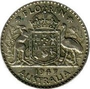 Australia Florin George VI 1947 KM# 40a FLORIN K∙G 1947 AUSTRALIA coin reverse Australia Florin George VI 1947 KM# 40a FLORIN K∙G 1947 AUSTRALIA coin reverse
