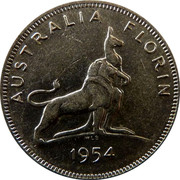 Australia Florin Royal Visit 1954 KM# 55 AUSTRALIA FLORIN 1954 coin reverse Australia Florin Royal Visit 1954 KM# 55 AUSTRALIA FLORIN 1954 coin reverse