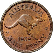 Australia Half Penny Kangaroo 1939 KM# 41 AUSTRALIA KG *YEAR* HALF PENNY coin reverse Australia Half Penny Kangaroo 1939 KM# 41 AUSTRALIA KG *YEAR* HALF PENNY coin reverse