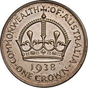 Australia One Crown Coronation of King George VI 1938 KM# 34 COMMONWEALTH :OF:AUSTRALIA 1938 ∙ ONE CROWN ∙ coin reverse Australia One Crown Coronation of King George VI 1938 KM# 34 COMMONWEALTH :OF:AUSTRALIA 1938 ∙ ONE CROWN ∙ coin reverse