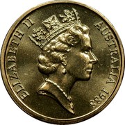 Australia One Dollar Aboriginal Kangaroo Design 1988 KM# 100 ELIZABETH II AUSTRALIA 1990 RDM coin obverse Australia One Dollar Aboriginal Kangaroo Design 1988 KM# 100 ELIZABETH II AUSTRALIA 1990 RDM coin obverse