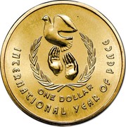 Australia One Dollar International Year of Peace 1986 Proof KM# 87 INTERNATIONAL YEAR OF PEACE ONE DOLLAR coin reverse Australia One Dollar International Year of Peace 1986 Proof KM# 87 INTERNATIONAL YEAR OF PEACE ONE DOLLAR coin reverse