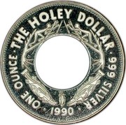 Australia One Dollar The Holey Dollar 1990 KM# 154 ONE OUNCE THE HOLEY DOLLAR 999 SILVER 1990 coin reverse Australia One Dollar The Holey Dollar 1990 KM# 154 ONE OUNCE THE HOLEY DOLLAR 999 SILVER 1990 coin reverse
