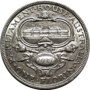 Australia One Florin Opening of Parliament House 1927 KM# 31 PARLIAMENT∙HOUSE∙AUSTRALIA 1927 ∙ONE∙FLORIN∙ coin reverse Australia One Florin Opening of Parliament House 1927 KM# 31 PARLIAMENT∙HOUSE∙AUSTRALIA 1927 ∙ONE∙FLORIN∙ coin reverse